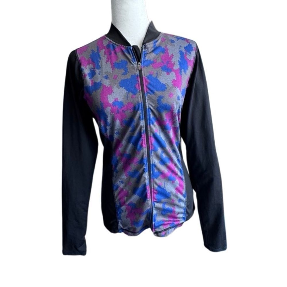 Everlane Athletic Jacket Black Thumb Hole Colorful Front Long Sleeve SZ M